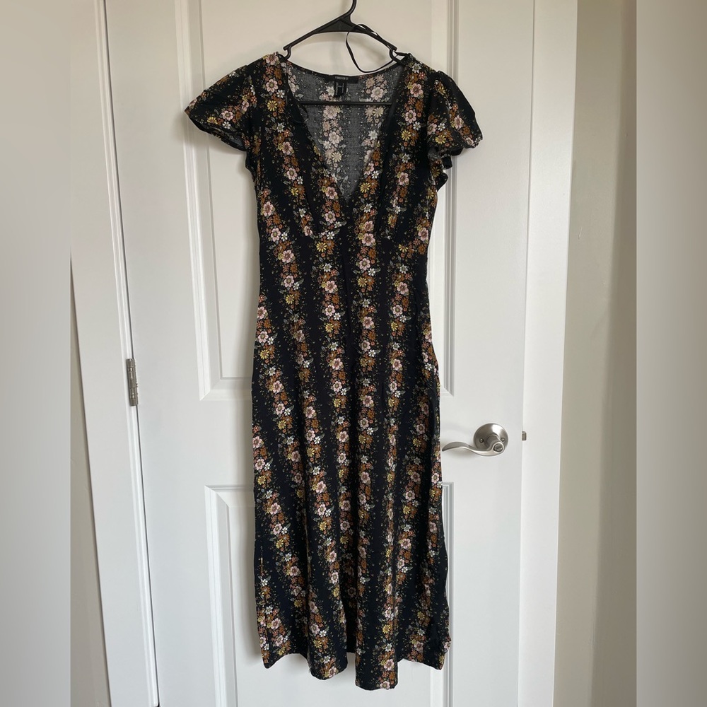 Forever 21 Orange, Pink and Black Flutter Sleeve Vintage Inspired Sundress